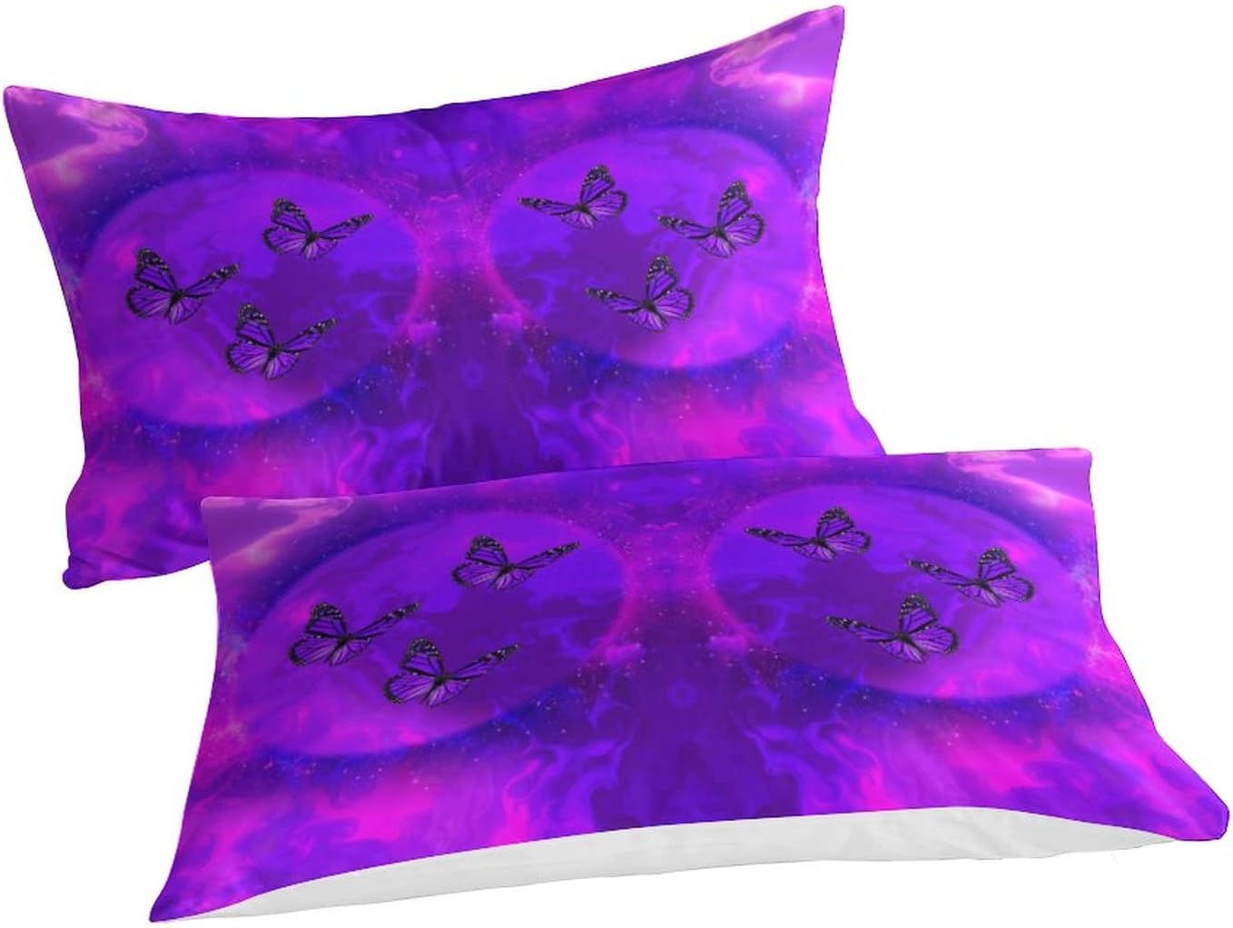 Butterfly Quilt Set Girl 3D Purple Floral Butterfly Bedding with Cover Girl Quilt Set Neon Butterfly Purple Bed Quilt Cover, 1 Cover + 2 Pillowcases Full（203x228cm）
