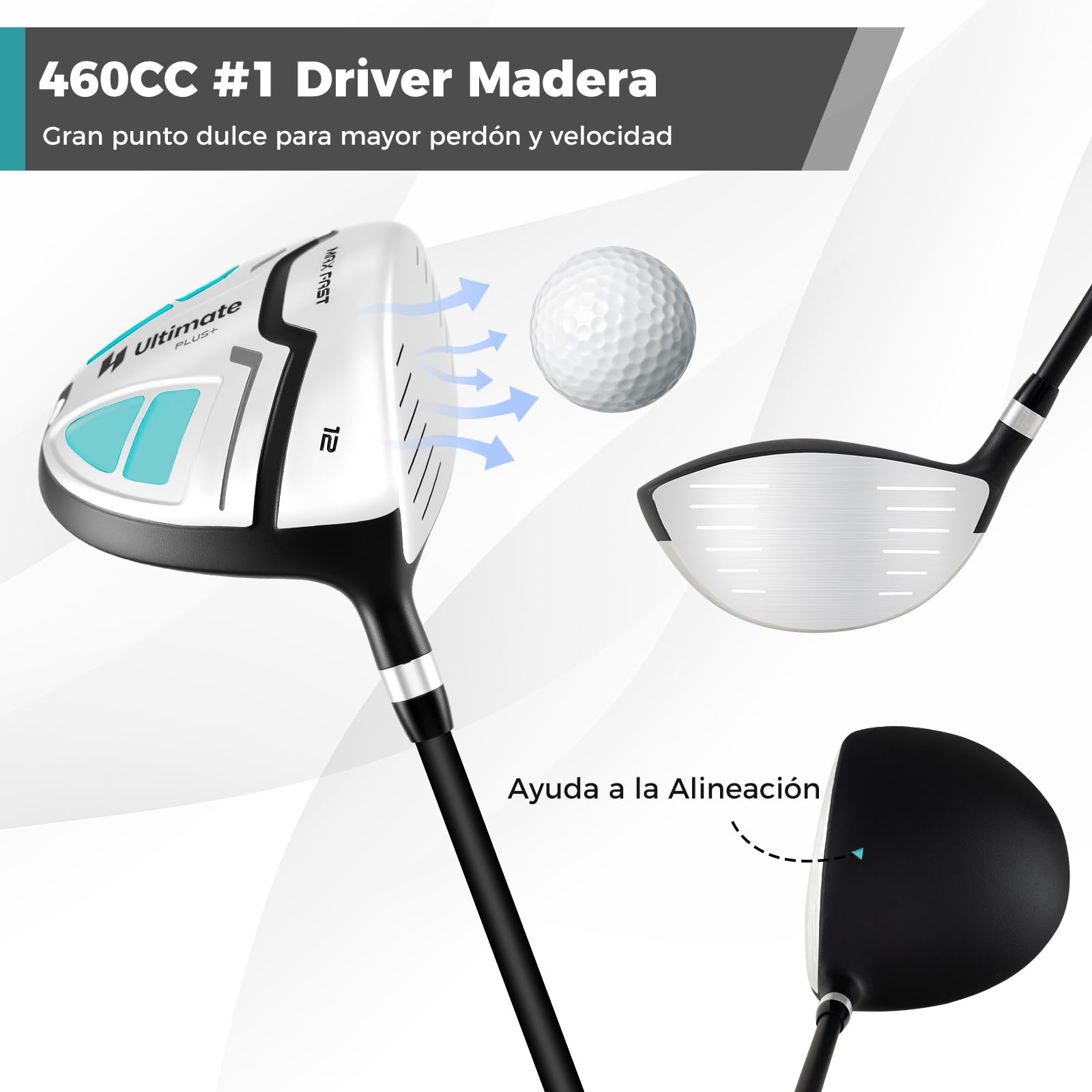 GYMAX Juego Completo de Palos de Golf para Mujer de 15 Piezas, Juego de Golfo con 460CC #1 Driver, #3 Fairway, Hybrid, #5#6#7#8#9#P #S Hierros, Putter y Bolsa de Soporte