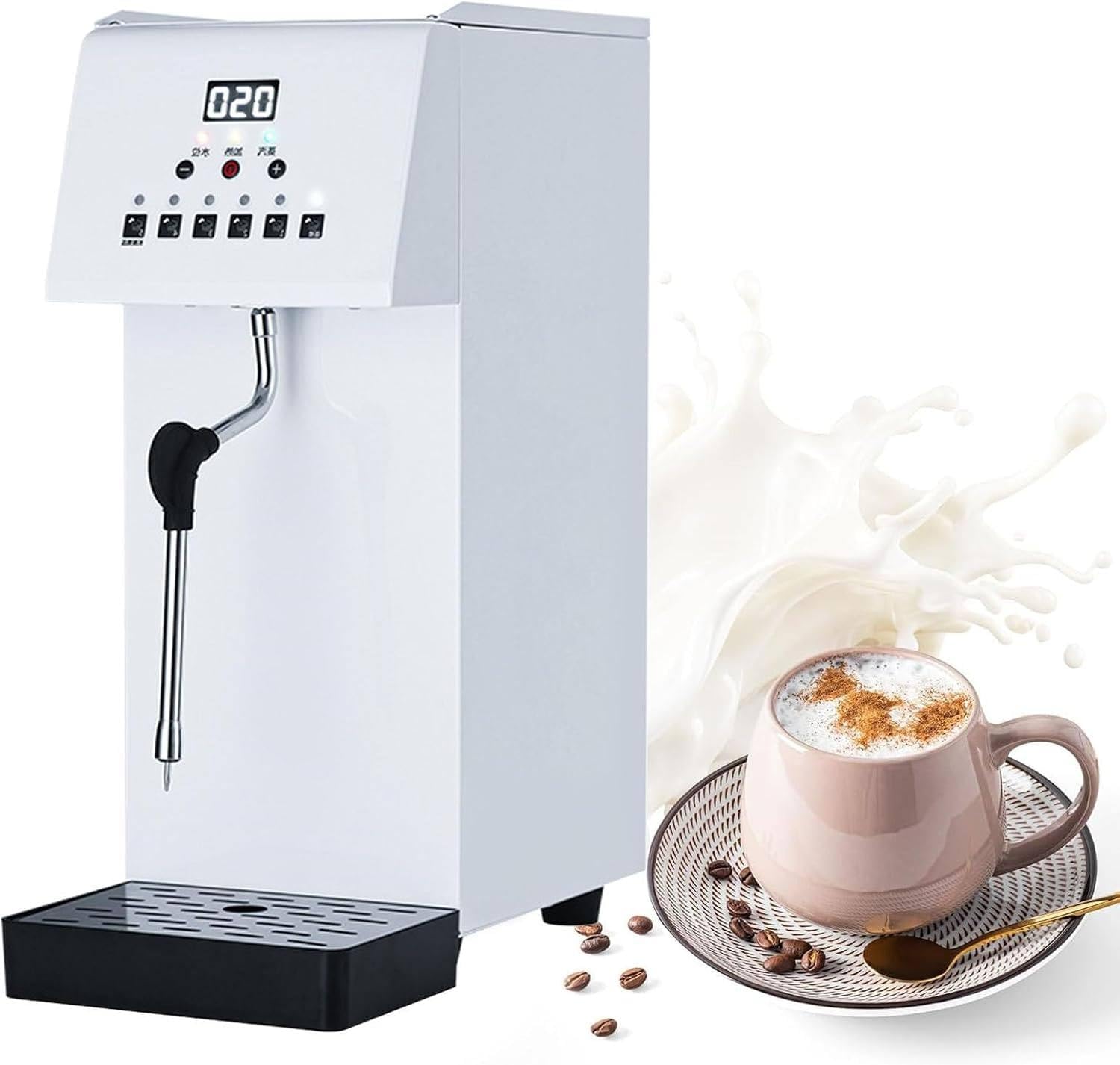 2500w Commercial Milk Frother, 6l Automatic Steam Machine Electric Steam Milk Frothing Machine Coffee Milk Foam Machine Steamer with LED Display for Tea Coffee Shop
