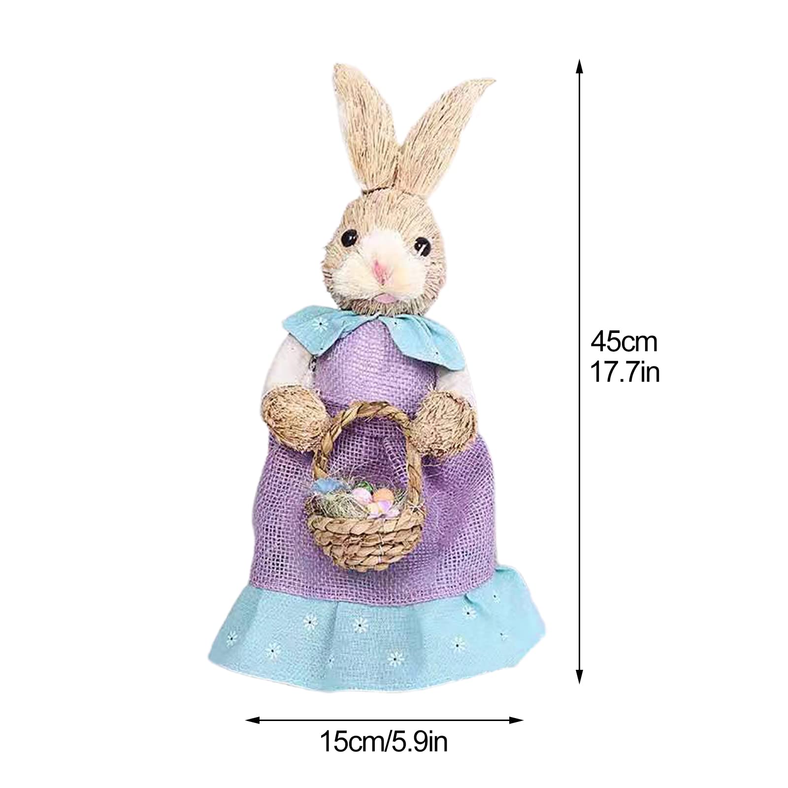 Wnvivi Coniglio di Paglia Artificiale,Statuetta del Coniglietto di Pasqua,Statua di Coniglio Realistica Carina per Decorazioni d'Arte del Cortile di Pasqua(Viola)