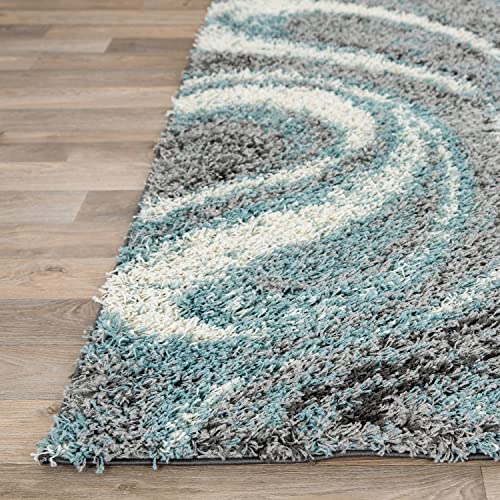 Tapete azul contemporáneo tipo shag 2' x 3' miniatura 6