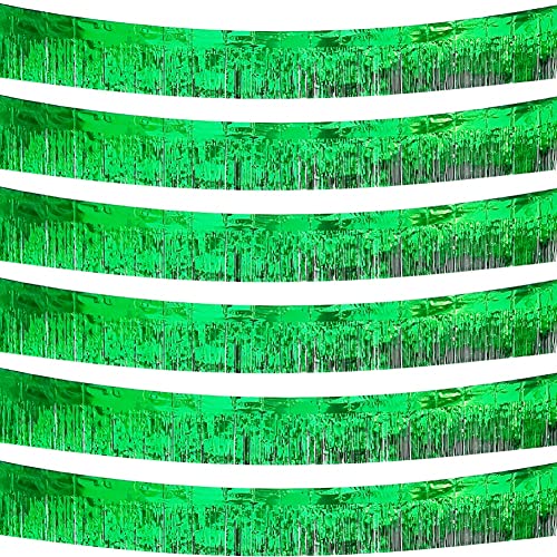 Image of 6 Pack Total 60 Feet Green Foil Fringe Garland Metallic Wall Hanging Drapes Tassel Skirting Tinsel Streamers Decorations for Parade Float Trailer Mardi Gras Party Birthday St. Patrick's Day