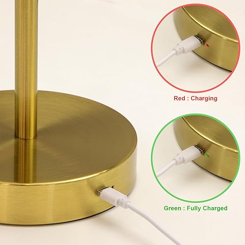 Miniatura 8 de Oneach Lámpara de mesa inalámbrica de 9 pulgadas, lámpara recargable dorada con pilas, lámparas táctiles de atenuación continua de 3 vías, luz de