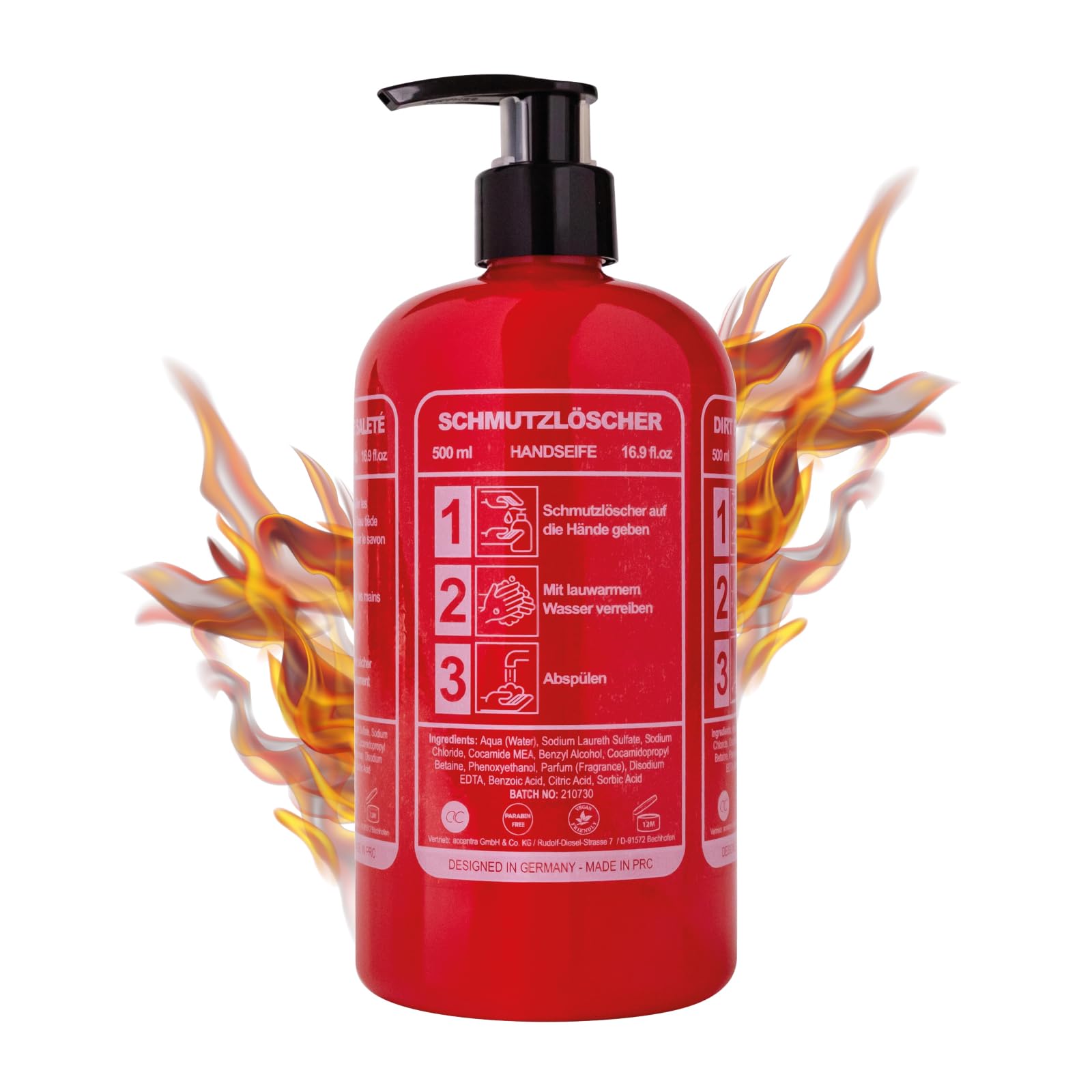 Accentra Hand Soap Dirt Extinguisher in Bottle in Fire Extinguisher Look, 500 ml Hand Soap in Pump Dispenser, Liquid Soap, Musk Fragrance