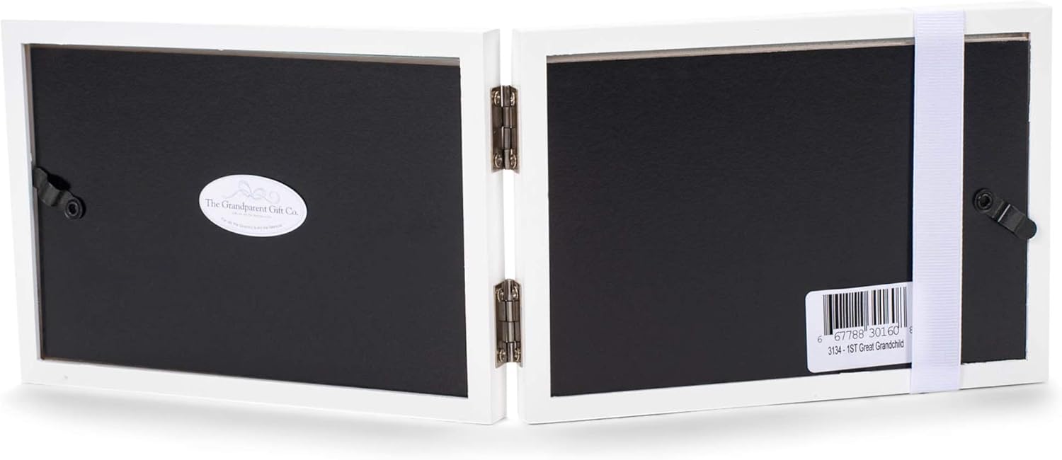 The Grandparent Gift Co. First Great - Grandchild Picture Frame- White Double Hinged Tabletop Photo Frame Holds 4"x6" Pictures or Ultrasounds- Includes Beautiful Sentiment/Poem