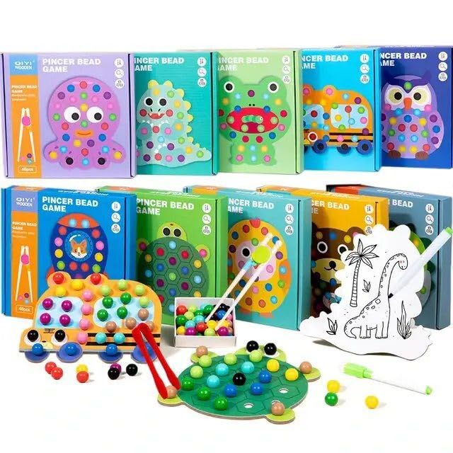 Udhay Toys Pincer Bead Game Montessori Learning Develops fine Motor Skills Learn Colors Finger Deterxity Activity Board Color Sorting Matching Counting Game for Toddlers Concentration Skills