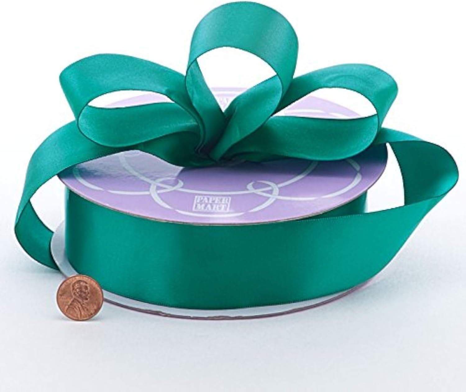 Paper Mart Teal Satin Ribbon, 1 ½ Inch Wide Double Faced Ribbon, 50 Yard Roll of Wide Ribbon for Crafts