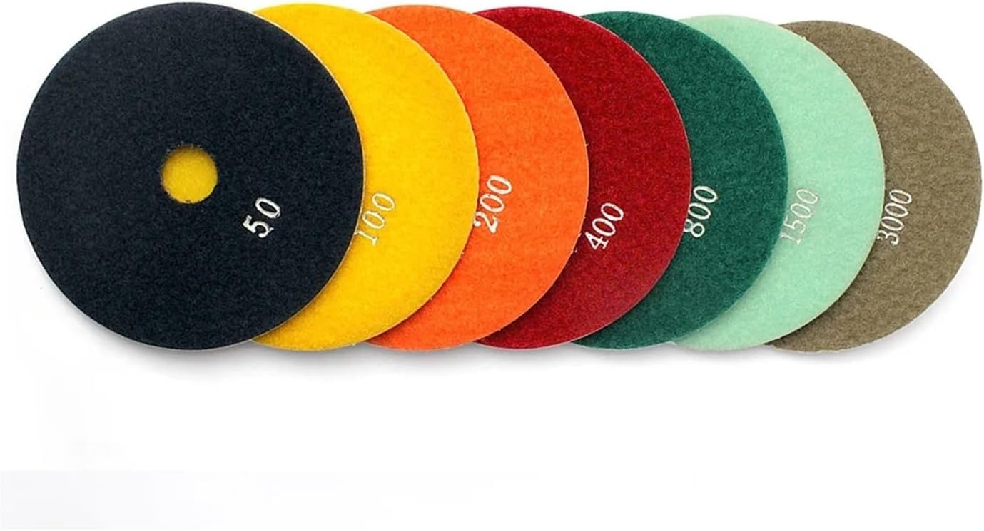 7pcs 5" Diamond Polishing Pad White Flexible Wet Stone Concrete Polish Pack Mix Grit Grinding Disc