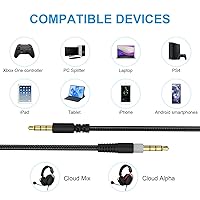 Vista 4 de Alitutumao Hyperx Cloud Alpha Cable con silencio en línea y control de volumen, cable de audio de auriculares de 0.138 in compatible con auriculares