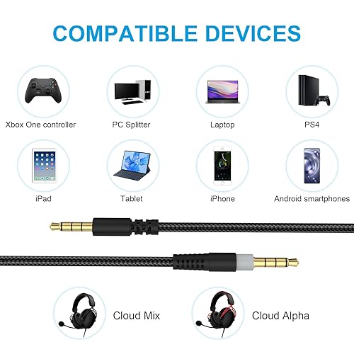 Miniatura 4 de Alitutumao Hyperx Cloud Alpha Cable con silencio en línea y control de volumen, cable de audio de auriculares de 0.138 in compatible con auriculares