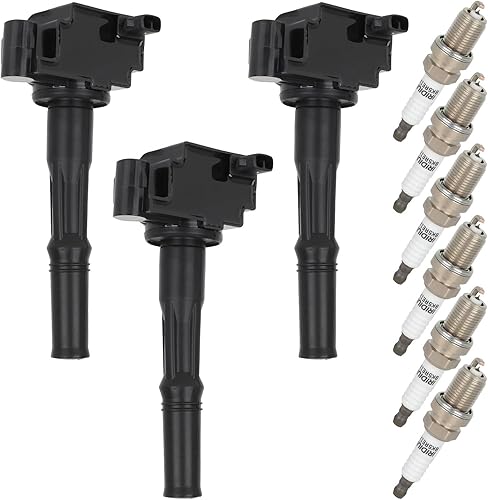 ROADFAR 3 ignition coils with 6 iridium Spark Plugs for Toyota T100 for Tacoma 4Runner 2003-2004 V6 3.4L C1041 4503 UF156