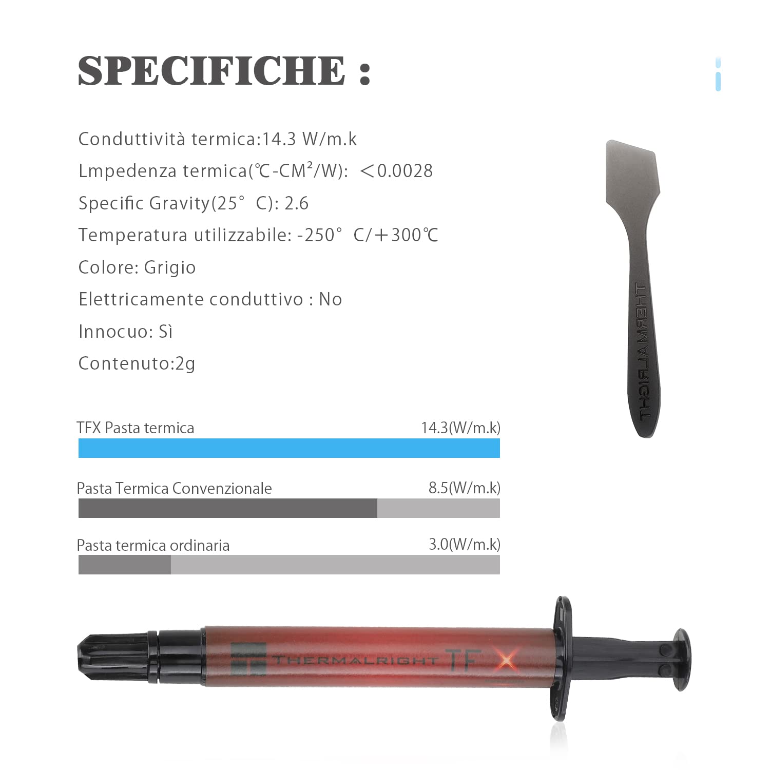 Thermalright TFX 2g Pasta Termica per dissipatore di Calore Compound 14,3 W/m.k-2 Grammi, Pasta Termica ad Alte Prestazioni, con Uno Strumento a spatola (TFX 2g)