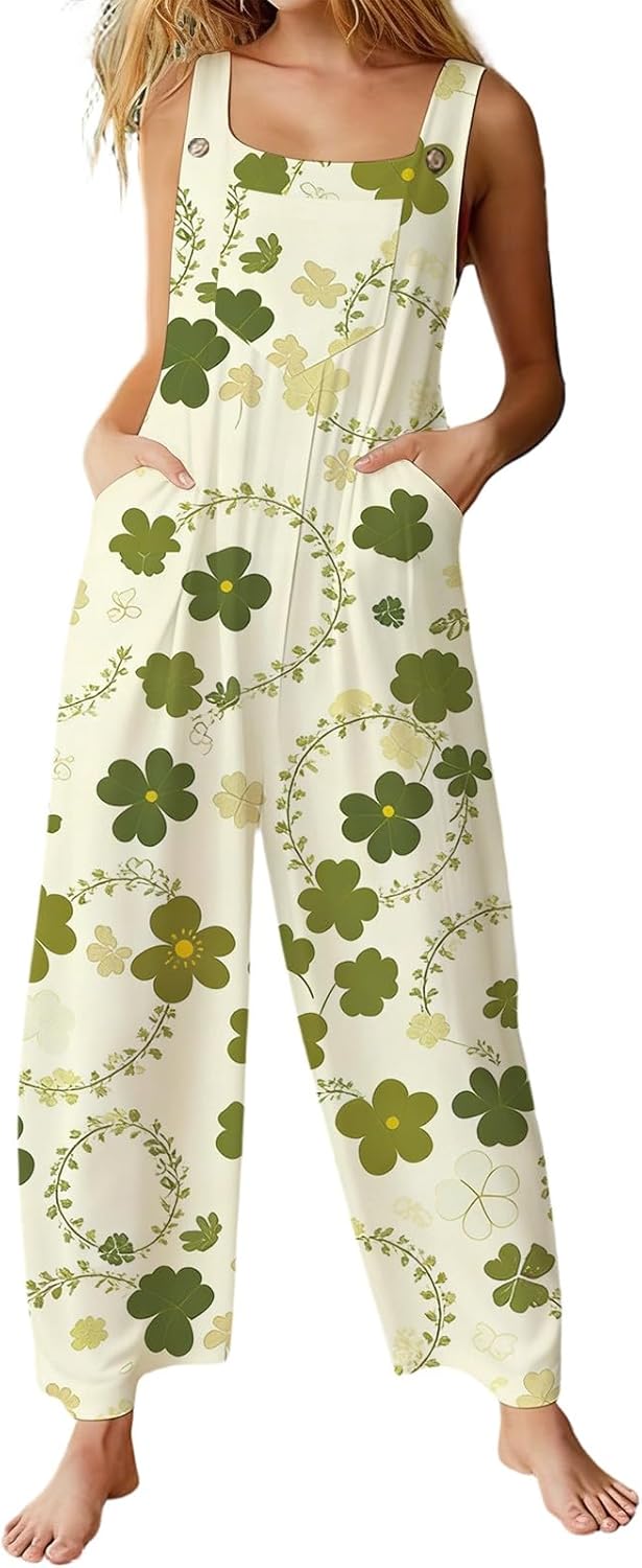 St Patricks Day Overalls For Women Saint Patrick Outfits Shamrock Jumpsuits Green Irish Onesie Dresses Clothes