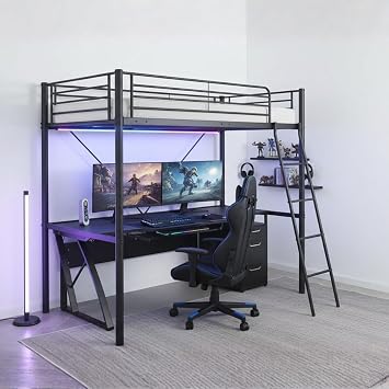 Reinforced Beds Newton High Sleeper Bed Frame, Heavy Duty Metal Loft Bed for Kids & Teens, 90 x 190 cm Single, Black, Reinforced Steel Frame, Reversible Ladder, 147cm Underbed Clearance, Space Saving