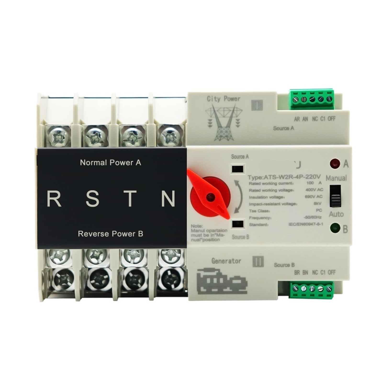 Interruptor de Transferencia Automática ATS 100A para solucionar apagones y cortes de corriente 380V 7