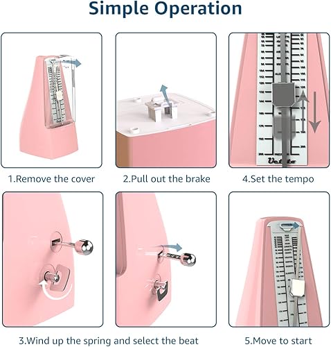 Miniatura 10 de Metrónomo mecánico de madera granulada sonido fuerte/alta precisión/no necesita baterías/para piano/guitarra/violín/tambor y otros instrumentos