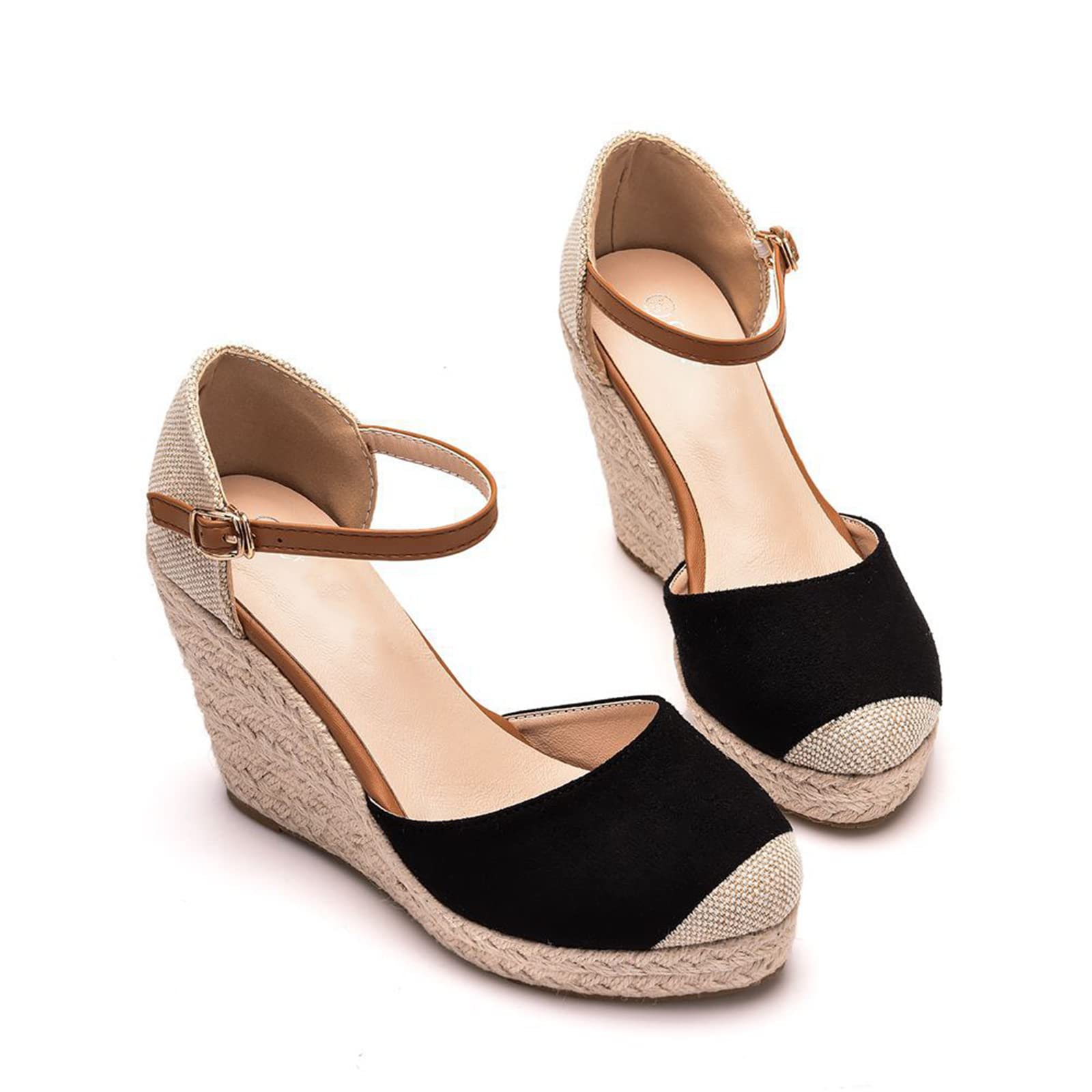 Alpargatas de Mujer con Puntera Cerrada, Correa de Tobillo, Plataforma Elegante, Sandalias de cuña, para Fiesta, Baile, Vacaciones, Playa, Zapatos Elegantes