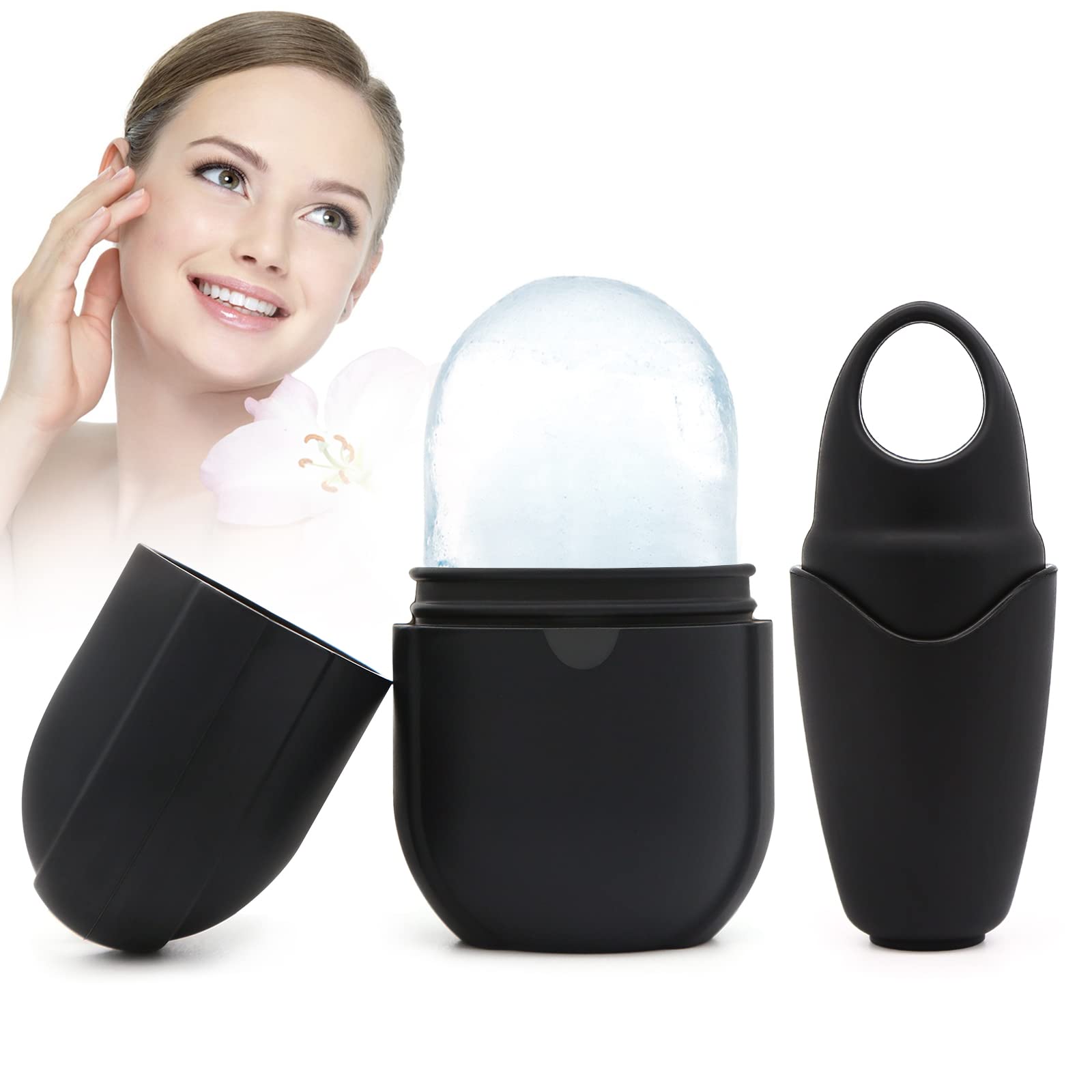 Luriseminger 2pcs ice mold face Ice Face Roller Ice Facial Contour Cube ,Massage Face Roller for Face, Eyes and Neck To Brighten Skin, Enhance Your Natural Glow (Black)