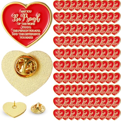 tondiamo 100 pcs employee of the month lapel pins recognition heart pin bulk teacher nurse appreciation award gifts performance reward gift for staff coworker volunteer team retirement christmas