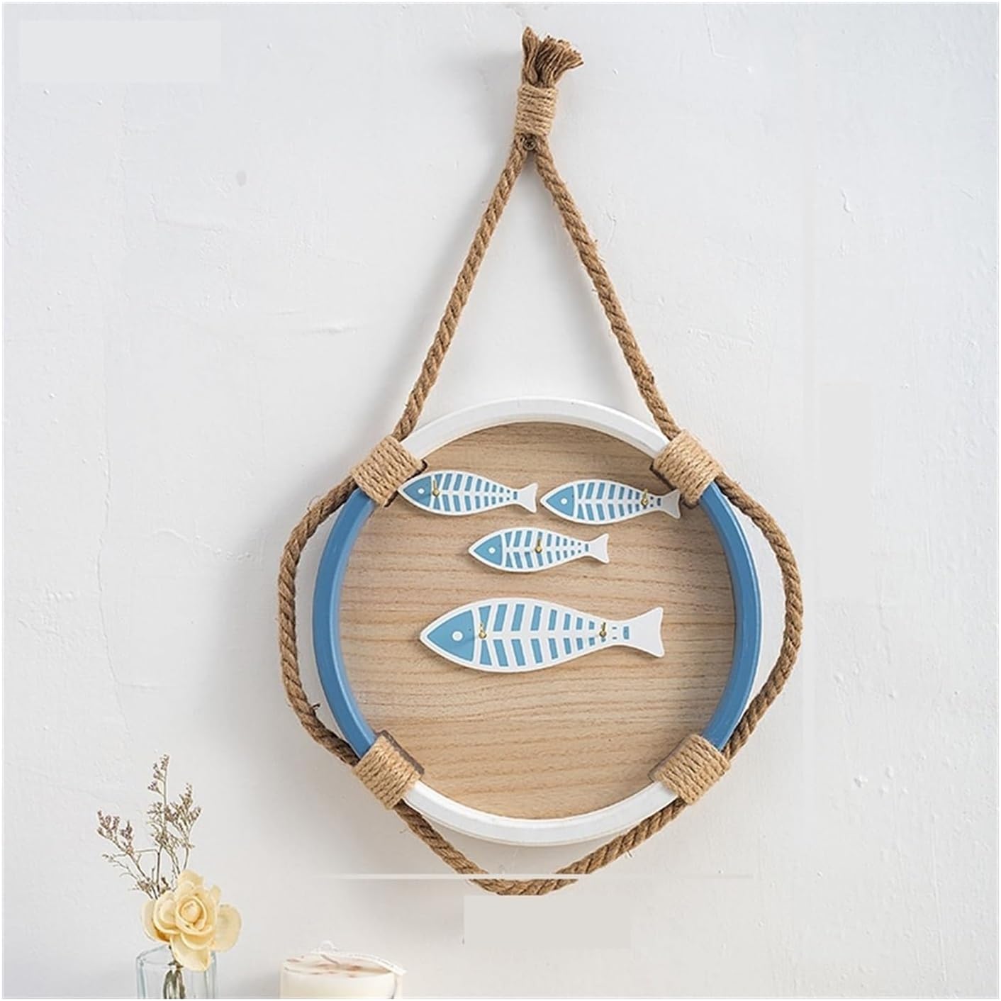 Wall Decor Key Box Jewelry Box Storage Rack, Ocean Background Wall Hanging, House Round Key Storage Box Decoration Rack Wall Hanging Gift (Color : D)