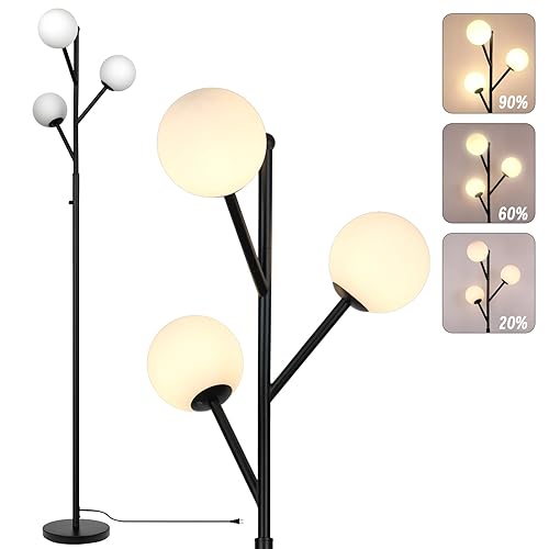 3-Globe Mid Century Black Tree Floor Lamp for Living Room,70in