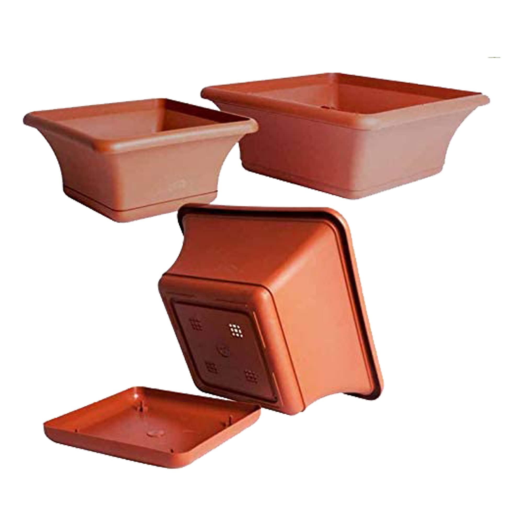 WELLHOME Ciotola Sally 12 identische Blumentöpfe quadratisch 40 cm mit Untersetzer Terracotta