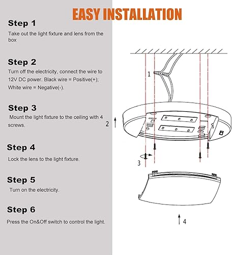 Miniatura 5 de Facon Lámpara de techo LED de moda de 12 V con interruptor, longitud 9-14 pulgadas, luz ovalada para panqueques, 12 voltios, lámpara interior de RV