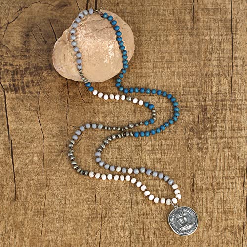 Kelitch 108 Beads Crystal Necklace For Women Thai Buddha Pendant Necklace Agate Strands Necklace #TOP1