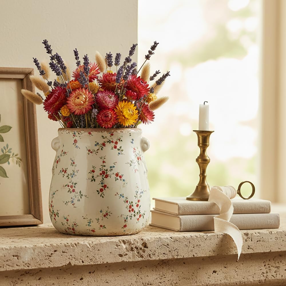Shabby Chic Ceramic Vase & Flower Pot with Drainage, French Country Decor image 2