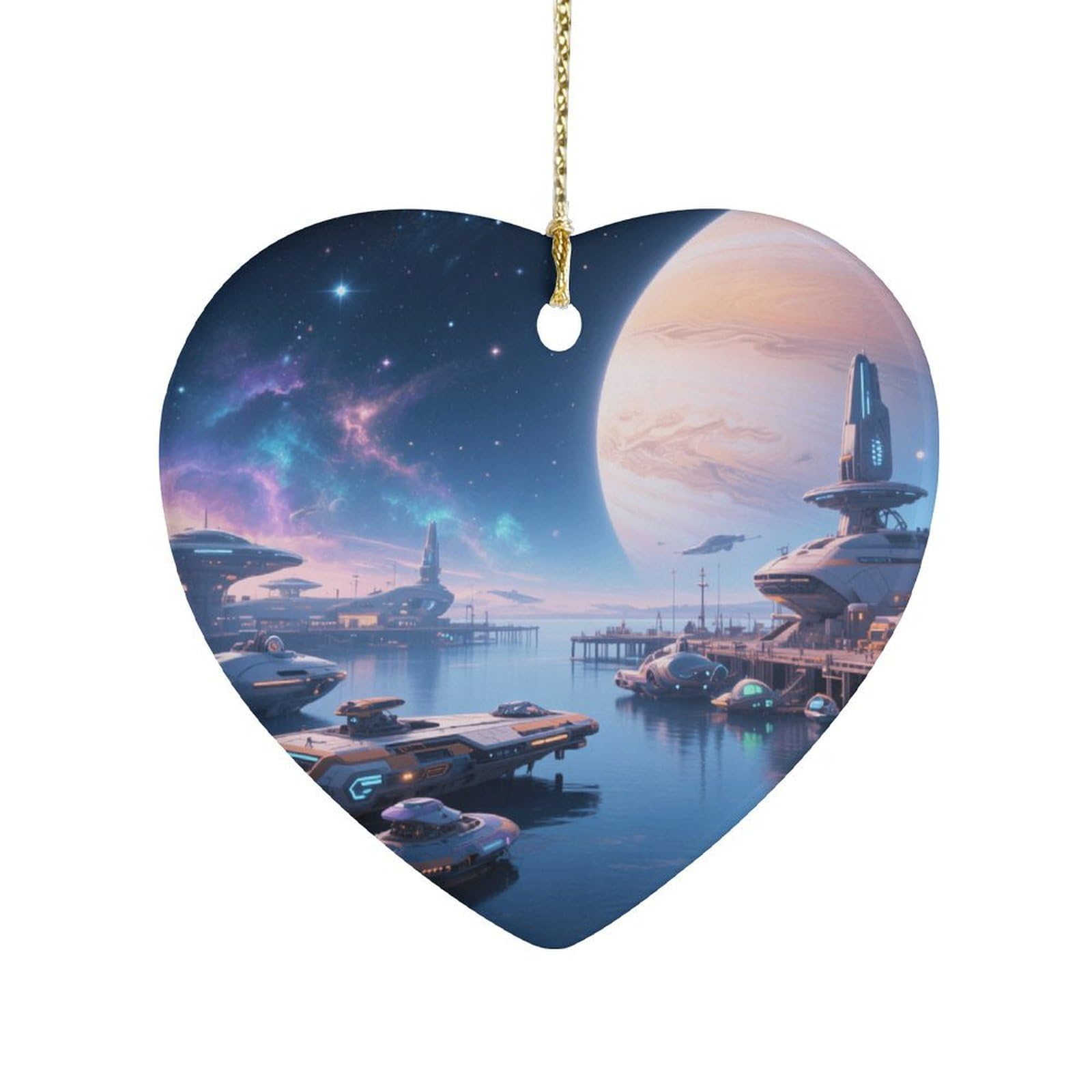 Fekiloot Style Interstellar Harbor Ceramic Ornament Home Decor Keepsake