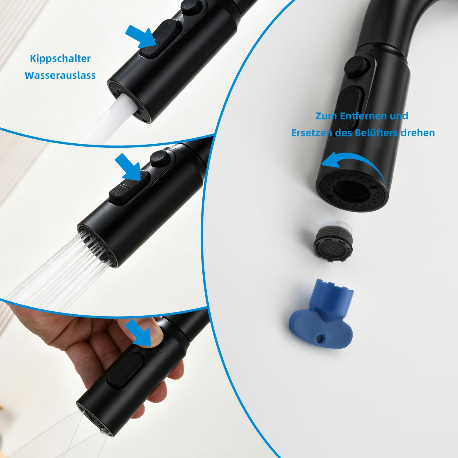 Küchenarmatur Wasserhahn Küche Glasspüler, Ausziehbar Dual-Auslauf Schwarz | Mischbatterie Küche Mynaiad mit Glasspüler Ausziehbar Armatur,360°-Drehung, Dual-Auslauf 304 Edelstahl gebürstet für Küche