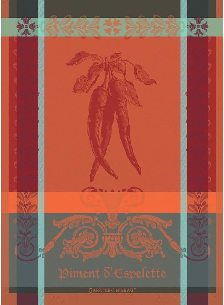 Garnier Thiebaut Piment D'Espelette Epices French Jacquard Kitchen Towel 22"x30", 100% Cotton