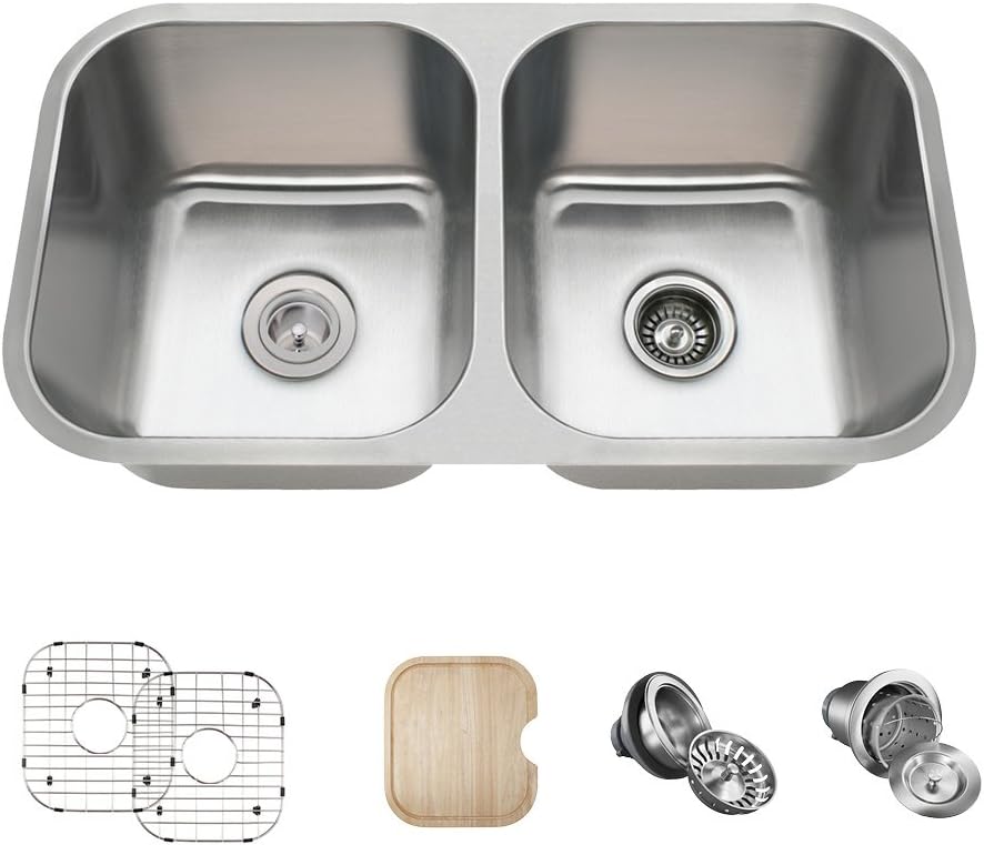 3218A-18-ENS Undermount Stainless Steel 32-1/4 in. Double Bowl Kitchen SinkEnsemble