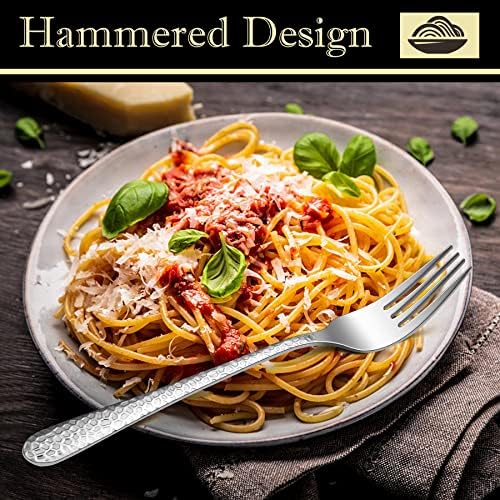 HaWare Dinner Forks Set, 6 Piece Stainless Steel Forks with Hammered Handle, Elegant Large Silver Table Forks for Home, Kitchen, Restaurant, Mirror Polished & Dishwasher Safe - 20cm