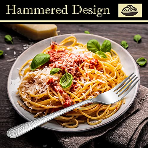 HaWare 6 Piece Large Stainless Steel Dinner Table Forks with Hammered Handle for Home, Kitchen, Restaurant, Mirror Polished & Dishwasher Safe, 20cm - Image 2