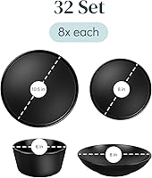 Vista 3 de 32 Piece Black Dinnerware Set for 8 Matte Black Plates and Bowls Sets, Modern Stoneware Black Dishes Set Scratch Resistant, Dishwasher &