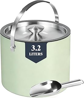 3.2L Eiswürfelbehälter mit Deckel und Schaufel, Edelstahl Eiskübel Doppelwandiger Isolierter Eisbehälter für Cocktailbar und Partys (Mintgrün)