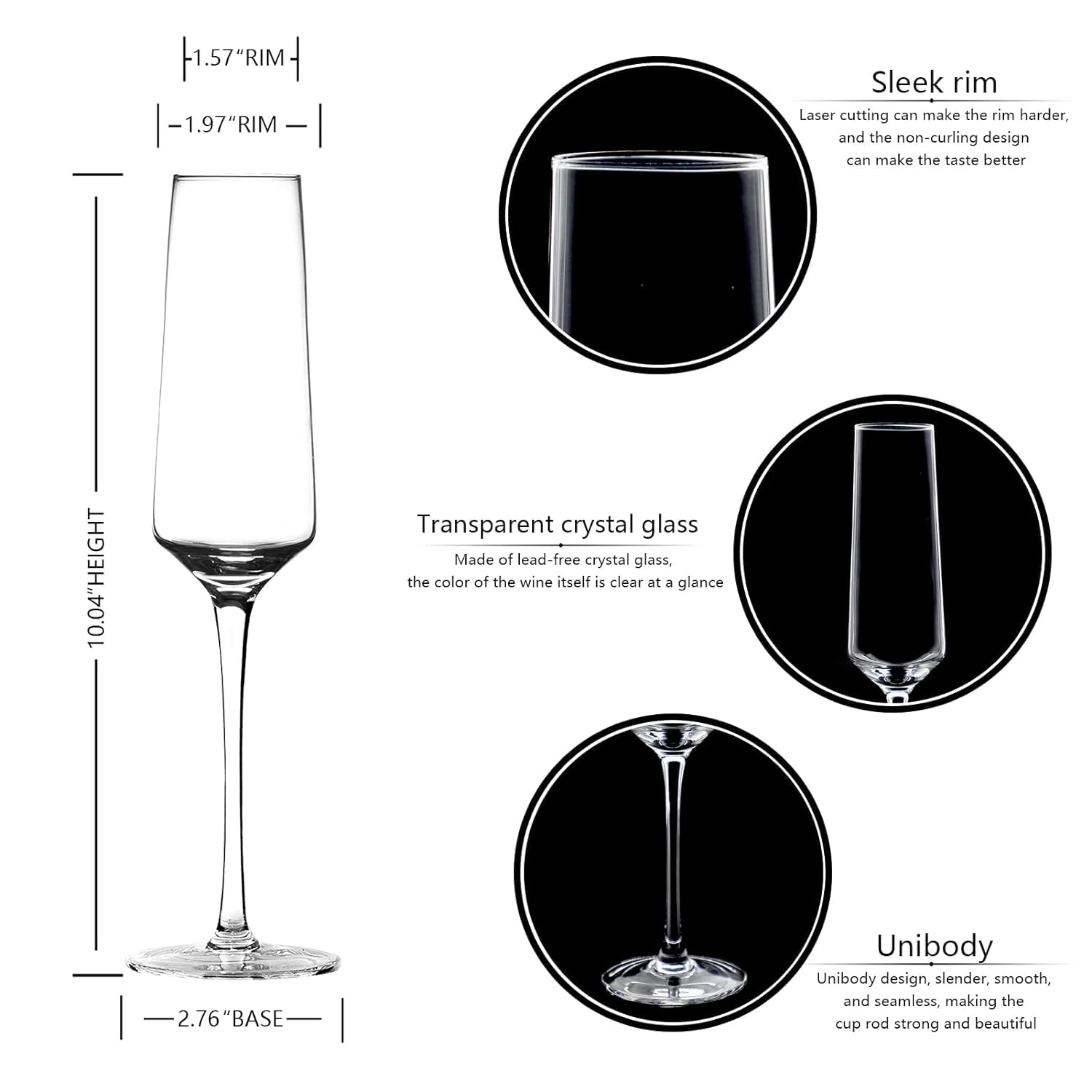 Red-Rubby Champagne Flutes, Edge Champagne Glass Set of 2 - Modern & Elegant Gift for Women, Men, Wedding, Anniversary, Christmas, Birthday 100% Lead Free Crystal 4