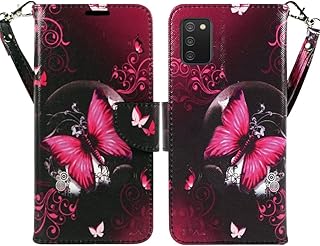ZASE Samsung Galaxy A03s Wallet Phone Case for Women Pouch PU Leather Flip Folio Cute Design Cover w/Kickstand ID Card Slot Wrist Strap Compatible with Samsung Galaxy A03S (2022) (Hot Pink Butterfly)