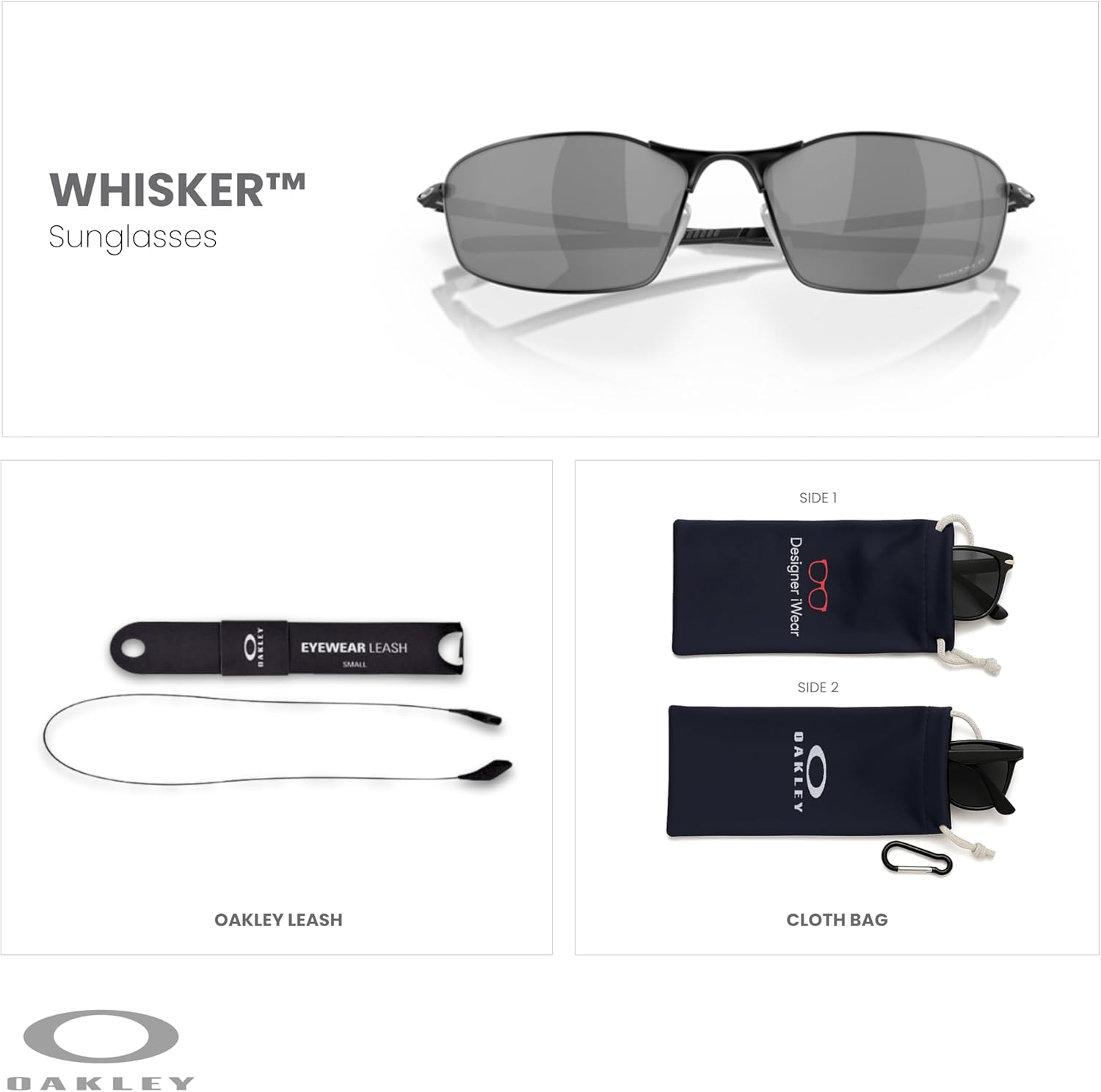 OAKLEY Whisker OO4141 Oval Sunglasses for Men+ Bundle Accessory Leash Kit, Microfiber Pouch