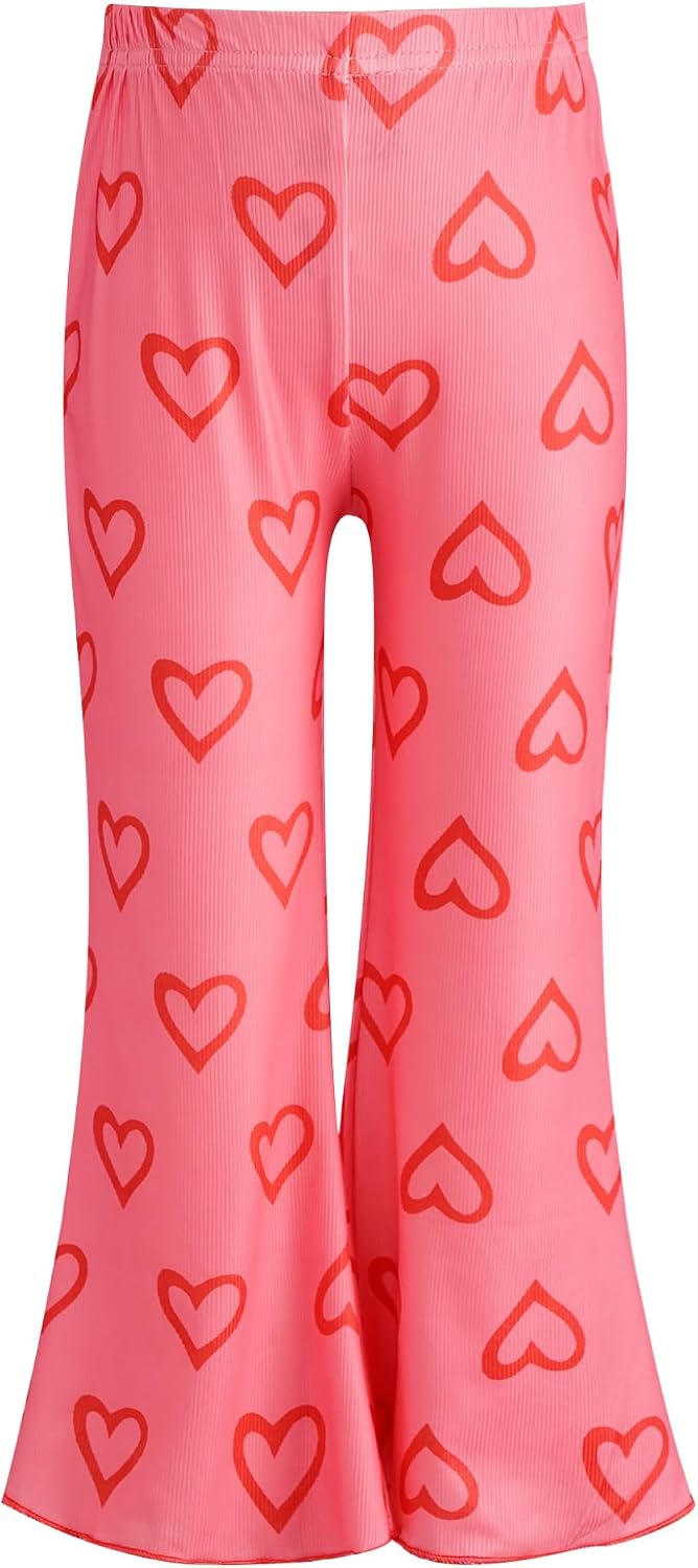 Girls Summer Wide Leg Cropped Pants Cute Pattern Lightweight Elastic Waist Trousers for Holiday Beach Wear