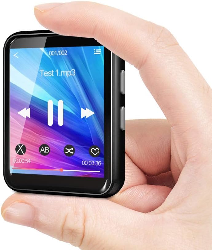 Bluetooth MP3 Player, 16GB 5.0 Music Player with Extendable Storage 128GB, HiFi Lossless Sound,1.8" Full Touch Screen,Portable Walkman for Sport with Clip Speaker FM Radio Recorder E-book Video Alarm