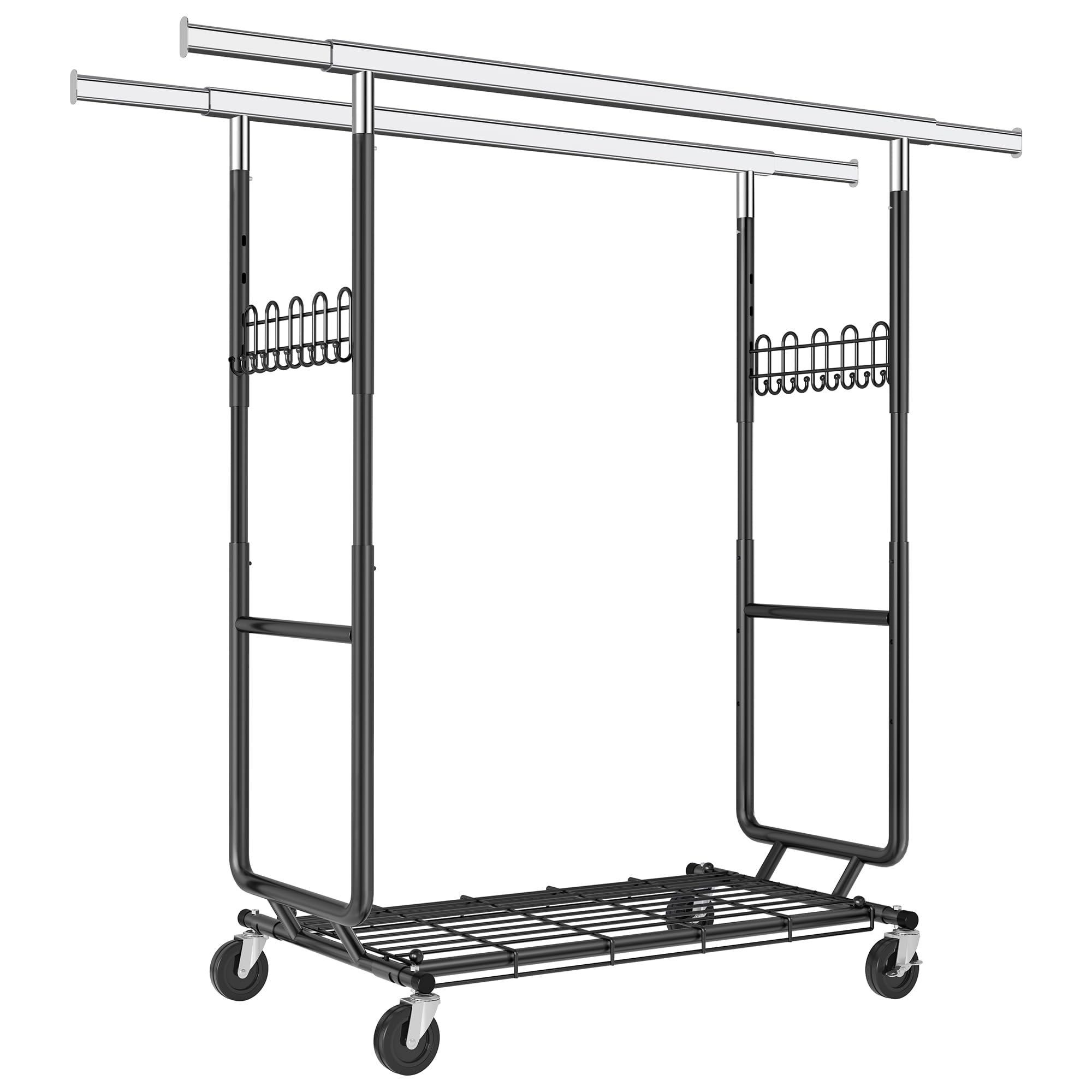 FAVOOSTY Metalowy stojak na ubrania do dużych obciążeń, stabilny, do 280 kg, metalowy wieszak na ubrania, szybki montaż 3 min (Czarny, Dubbel)