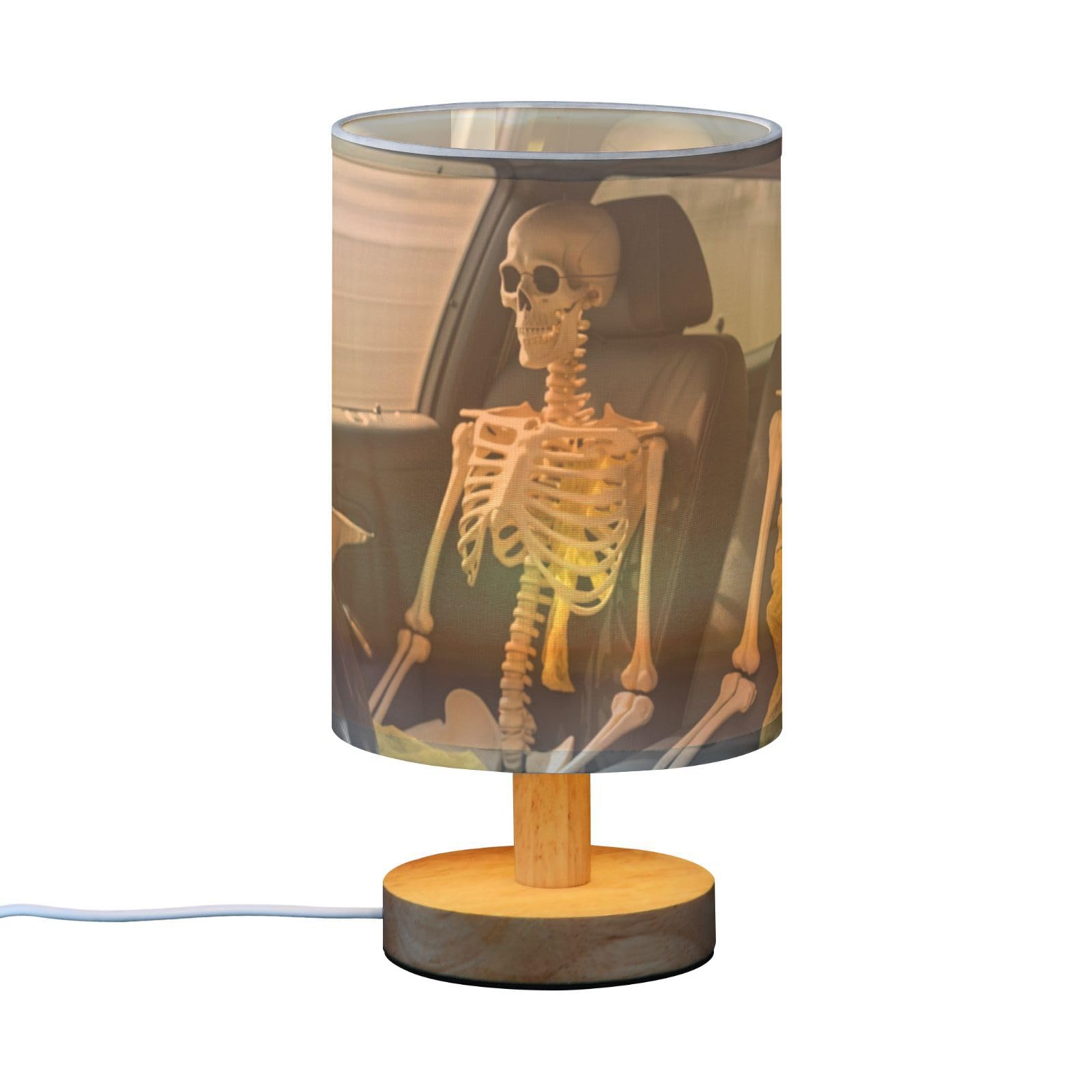 SDMKA Skeleton Driver Pattern Bedside Table Lamp for Bedroom, Minimalist Nightstand Lamp with Round Fabric Shade for Living Room, Office, No Bulb Required