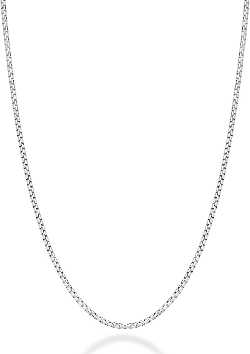 Miabella Collar de cadena de caja redonda de plata de ley 925 italiana de 2 mm para mujeres y hombres | Joyería fina, sólida, hecha en Italia.