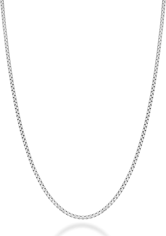 Miabella Collar de cadena de caja redonda de plata de ley 925 italiana de 2 mm para mujeres y hombres | Joyería fina, sólida, hecha en Italia.