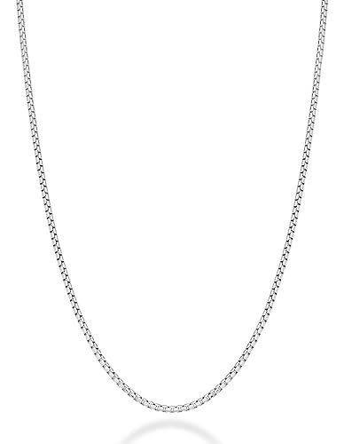 Miabella Italian 925 Sterling Silver Solid 2mm Round Box Chain Necklace for Women Men, Made in Italy