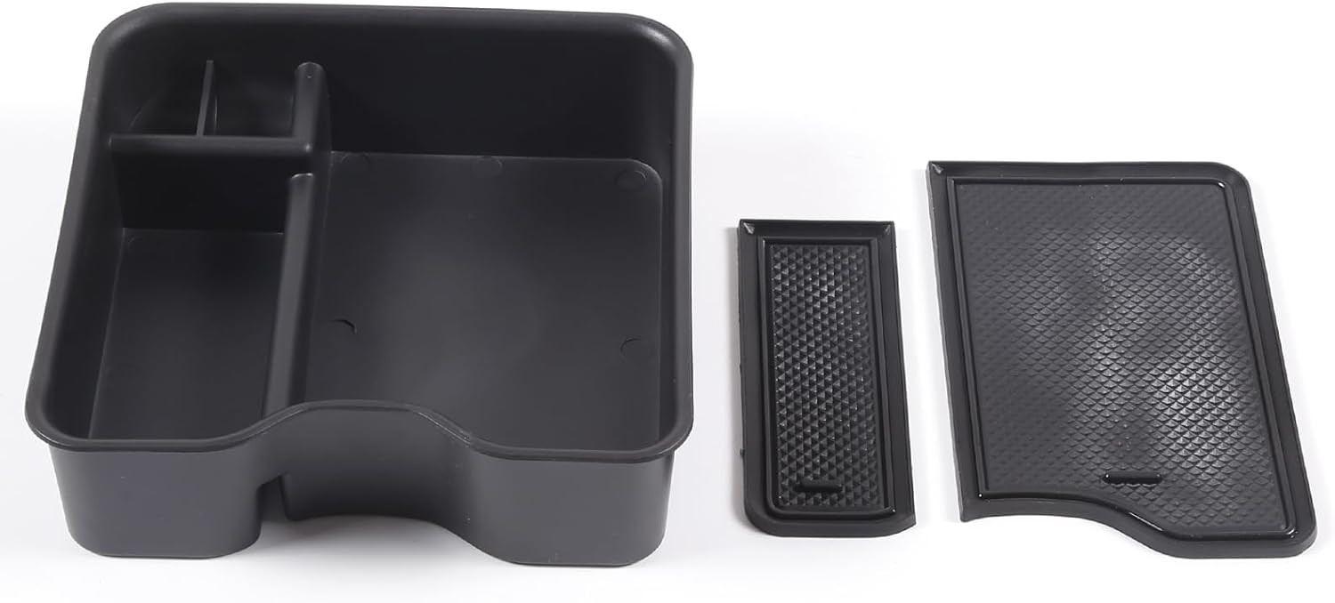 Center Console Organizer Tray Compatible with Land Rover Range Rover Sport 2023 2024 2025 Accessories, Center Console Armrest Tray Storage Box ABS Black (with Refrigerator)