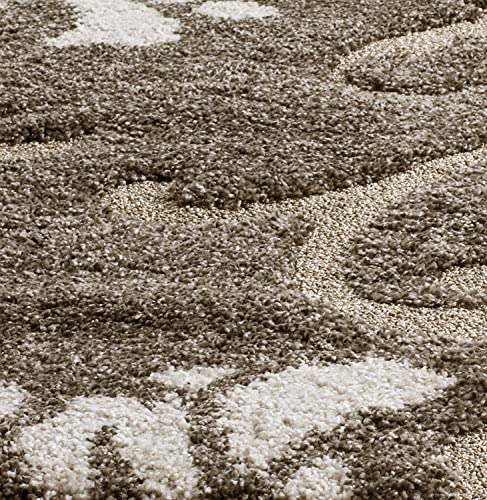 Image of Export Quality Microfiber Hand Woven Shaggy Carpet Collection with 2 inch Pile Height Carpet for Living Room & Bedroom Size 5x5 feet Square coular Beige /Ivory