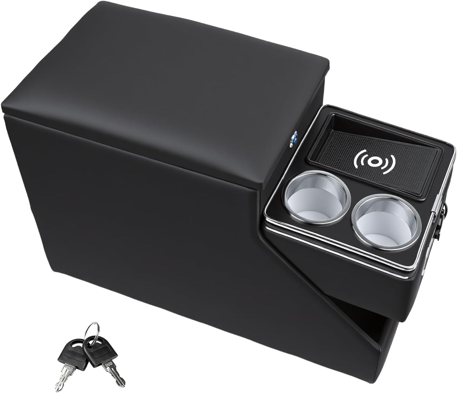 Vehicle Center Console Organizer - Floor-Mounted Lockable Storage with Dual Cup Holders, Fits Minivans, SUVs & Van Middle Seats 10.24 inch Wide